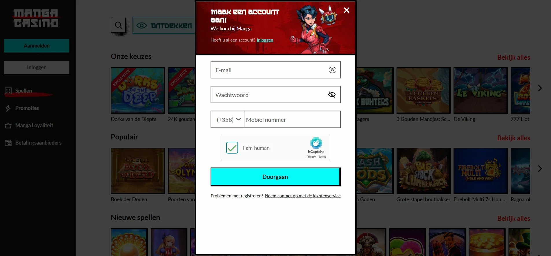 Manga Casino snel en eenvoudig registreren